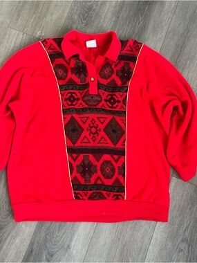 Vintage Graff Cardigan Sweater Geometric Pattern Women’s Large 3/4 Sleeve 80s